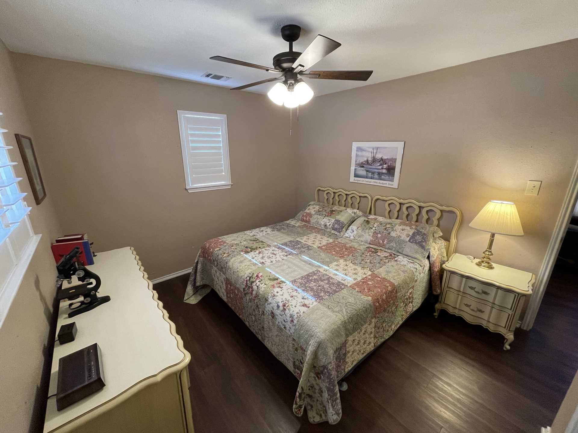                                                 Two guests can sleep in luxurious comfort on the queen bed in the second bedroom. All told, there's soft and warm accommodations for up to four at Lambert Park.