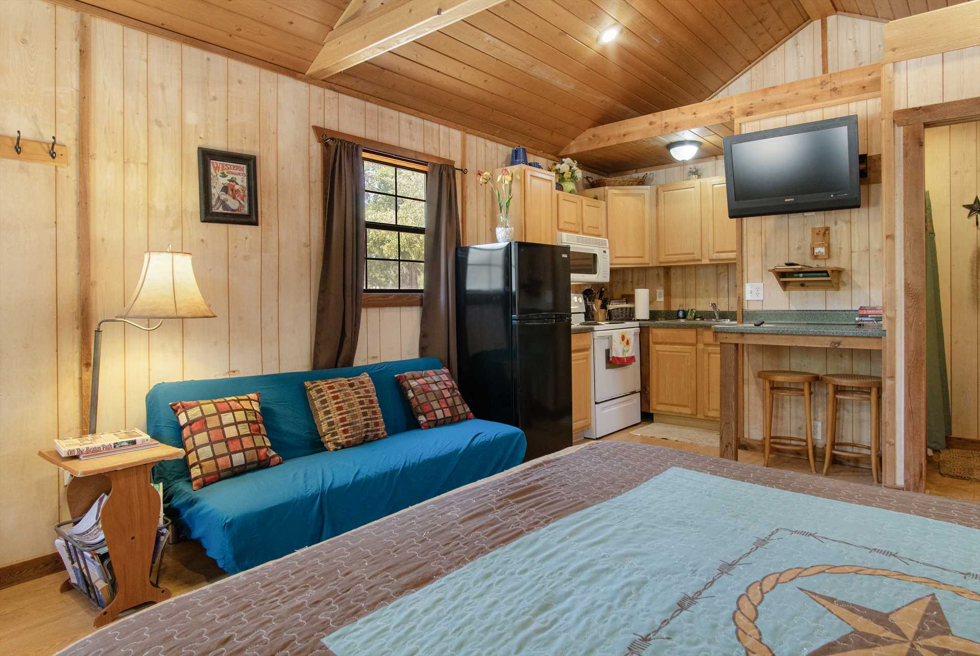                                                 Stretch out in comfort with AC and heat, satellite TV, and Wifi service throughout the cabin!