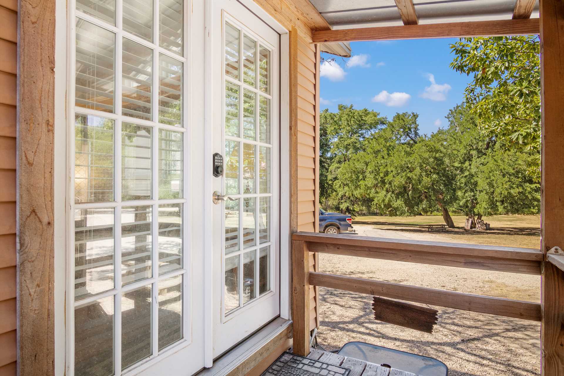                                                 One of the many highlights of the Park Model Cabin is its many windows that let in lots of natural light and Hill Country views!