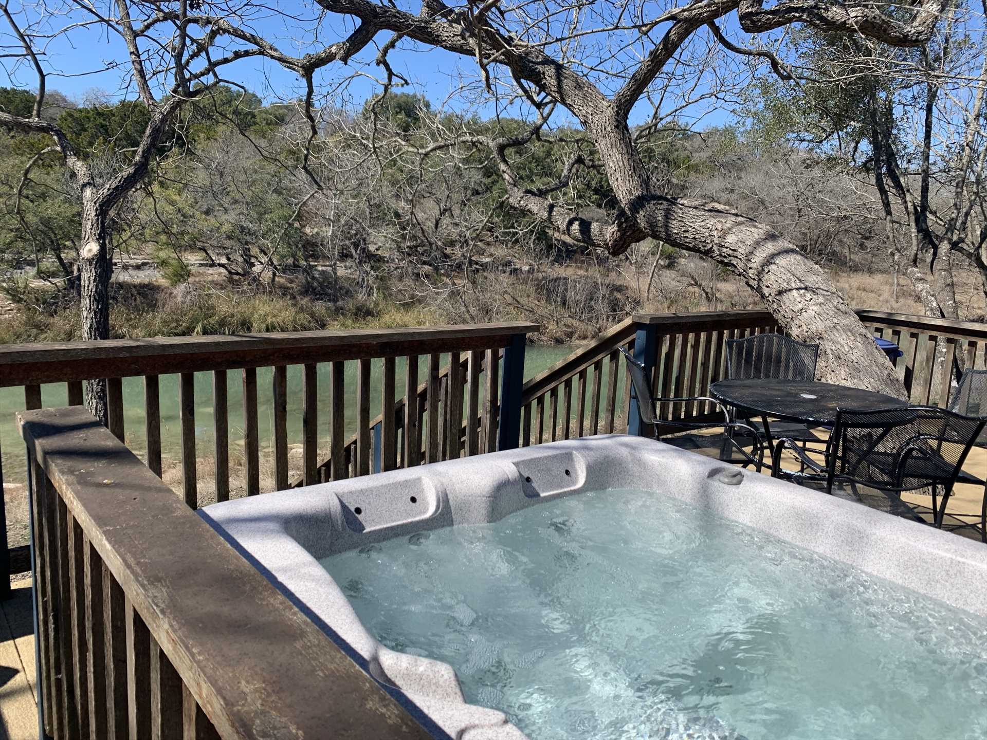                                                 A bubbling and soothing hot tub, and a knockout Hill Country view! This is an incredible spot to watch wildlife and stargaze, too.