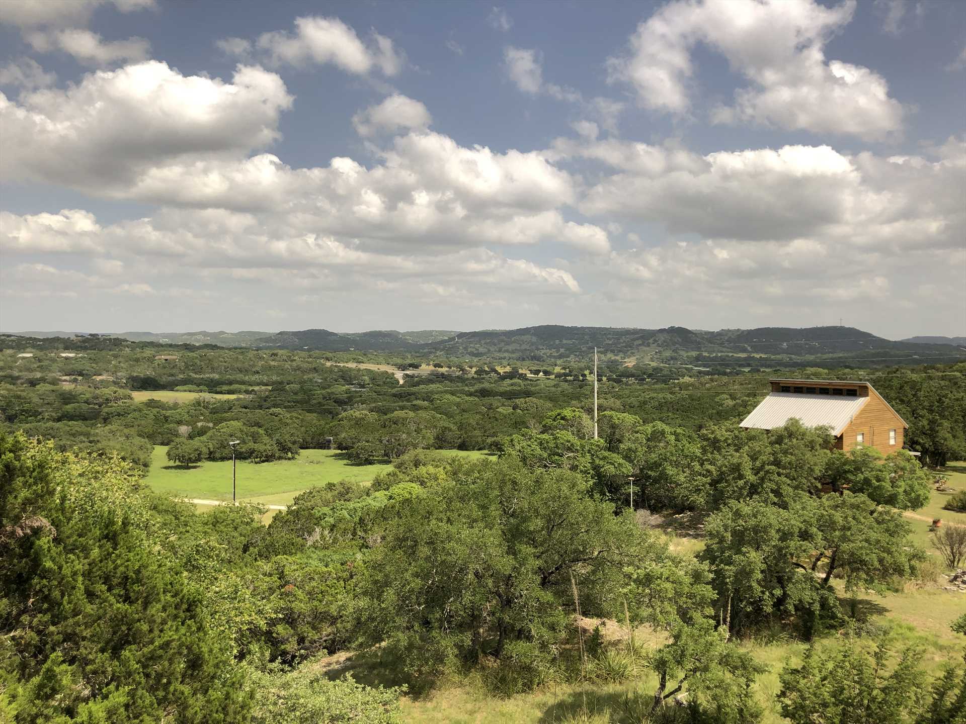                                                 The Rockin' B Ranch's high perch in the Hill Country gives you stunning views of the countryside in every direction!