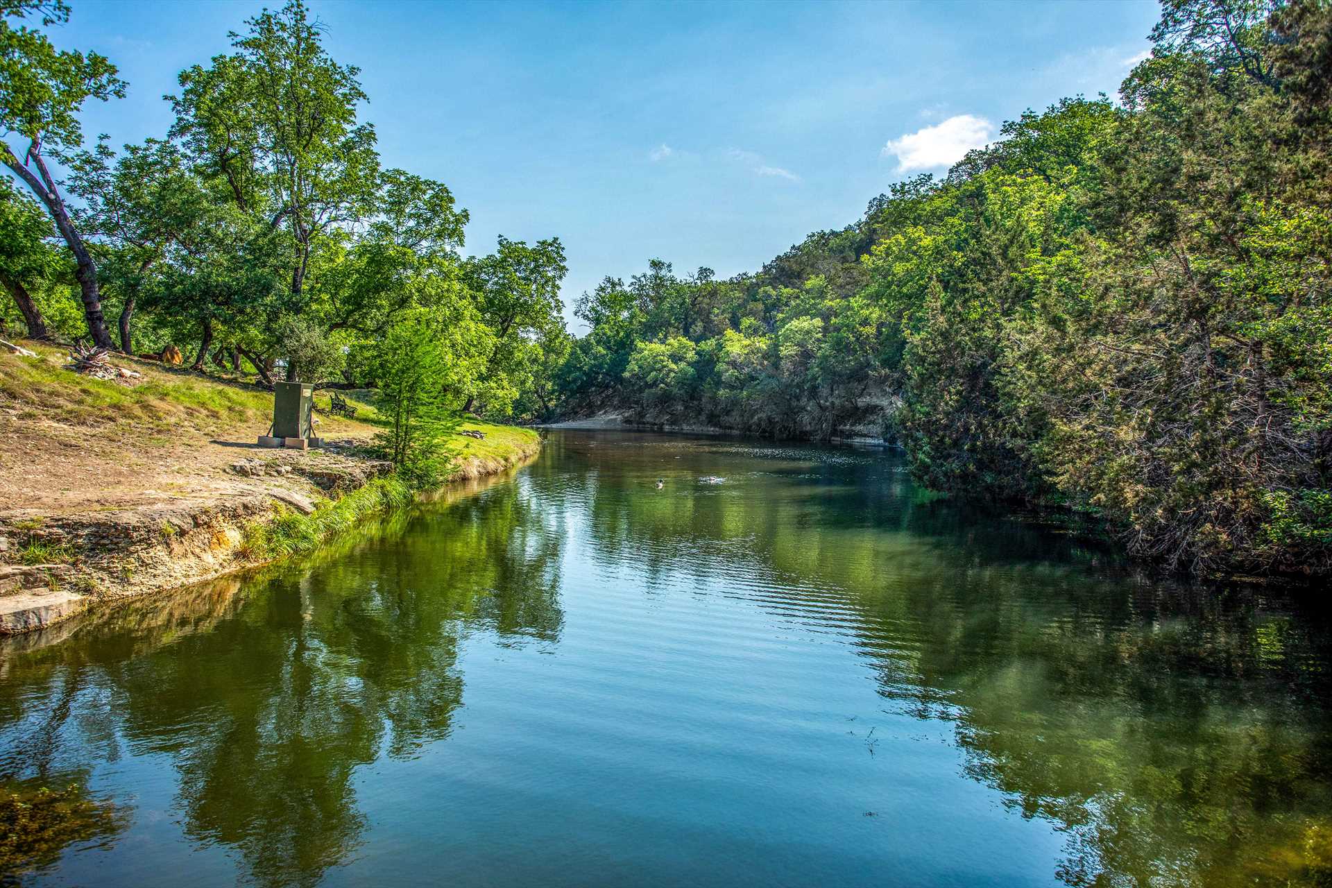                                                 Nearby Fall Creek, with its tree-lined shores and great big Hill Country skies, is a great place to fish, watch wildlife, and stargaze!