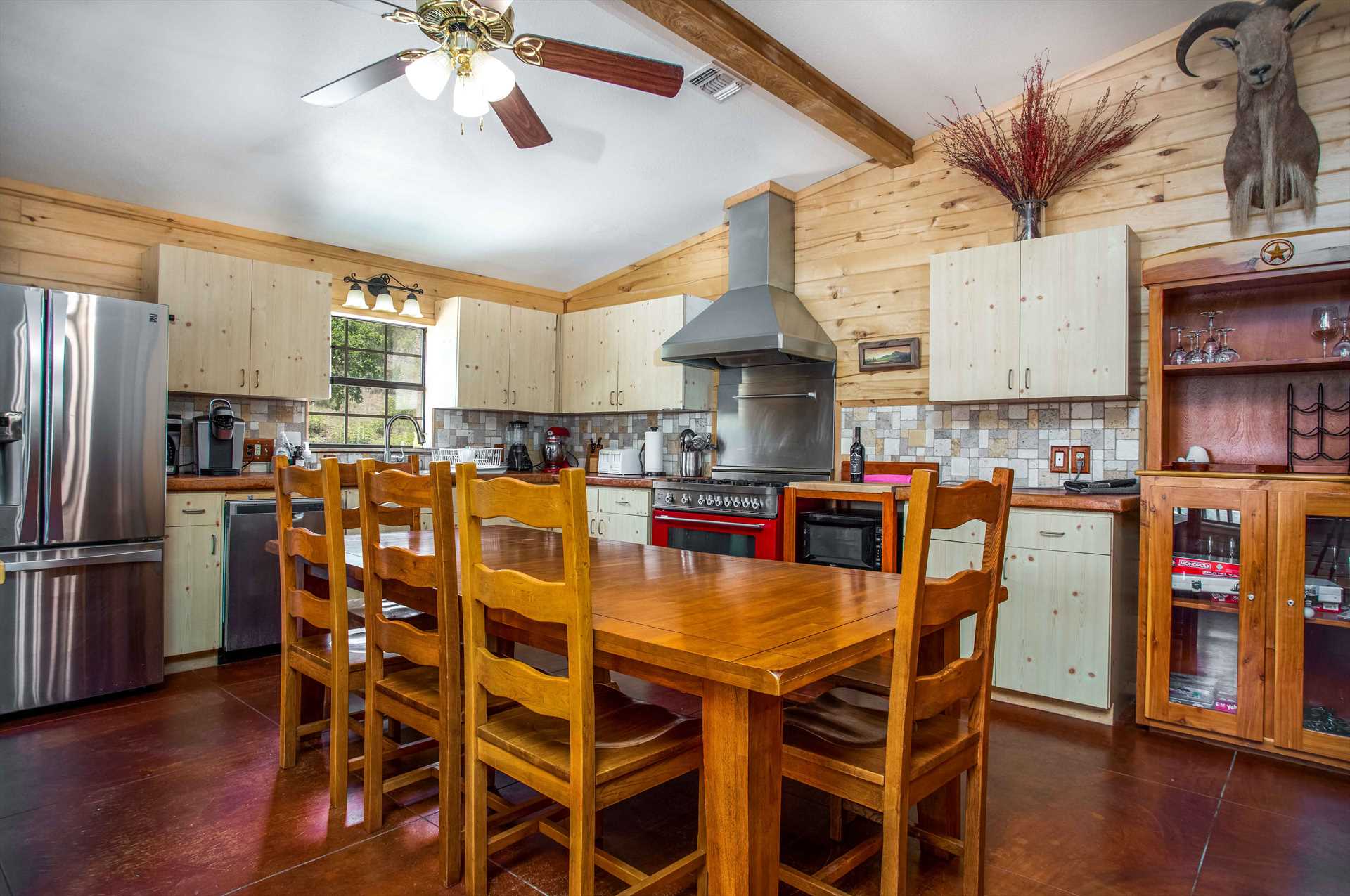                                                 The kitchen and dining area at the Lodge provide plenty of space for food prep and comfortable sit-down dining.