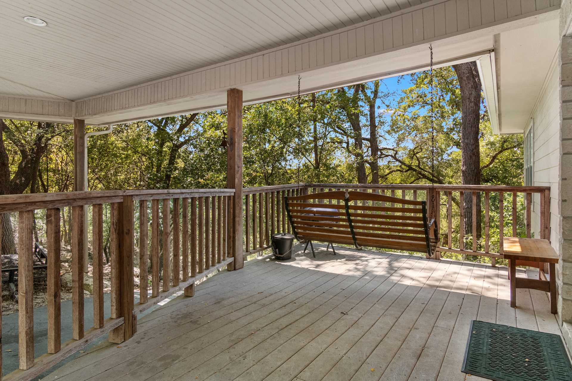                                                 Have a quiet swing on the deck's porch swing! It's the perfect place for relaxation and wildlife watching.