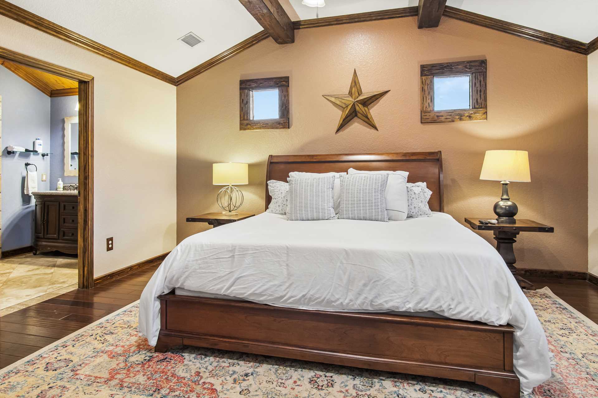                                                 Pampered slumber awaits! Just imagine sinking into those soft pillows on that great big king-sized bed.