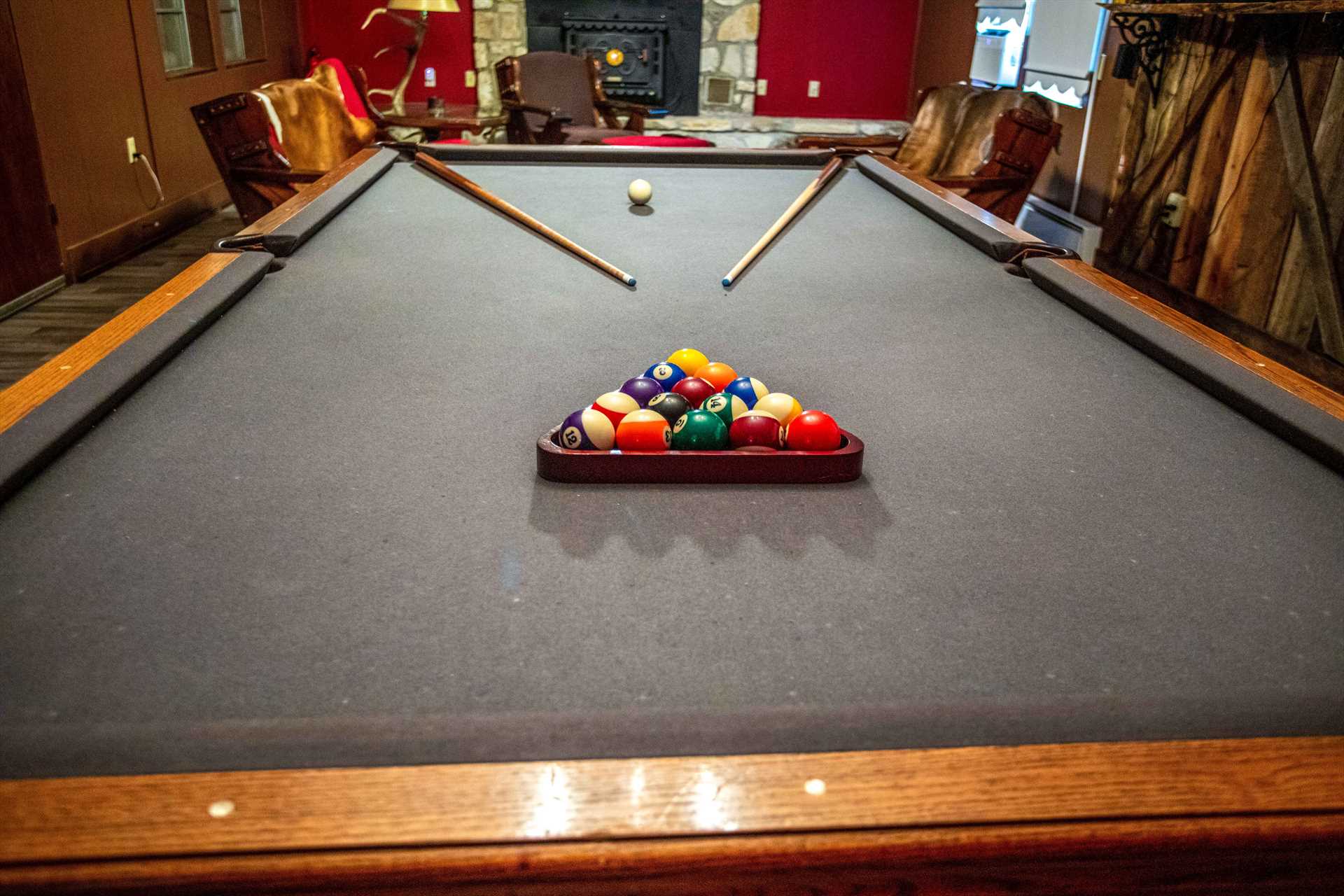                                                 The grey slate pool table at the Retreat is one of our guests' favorite extras here!