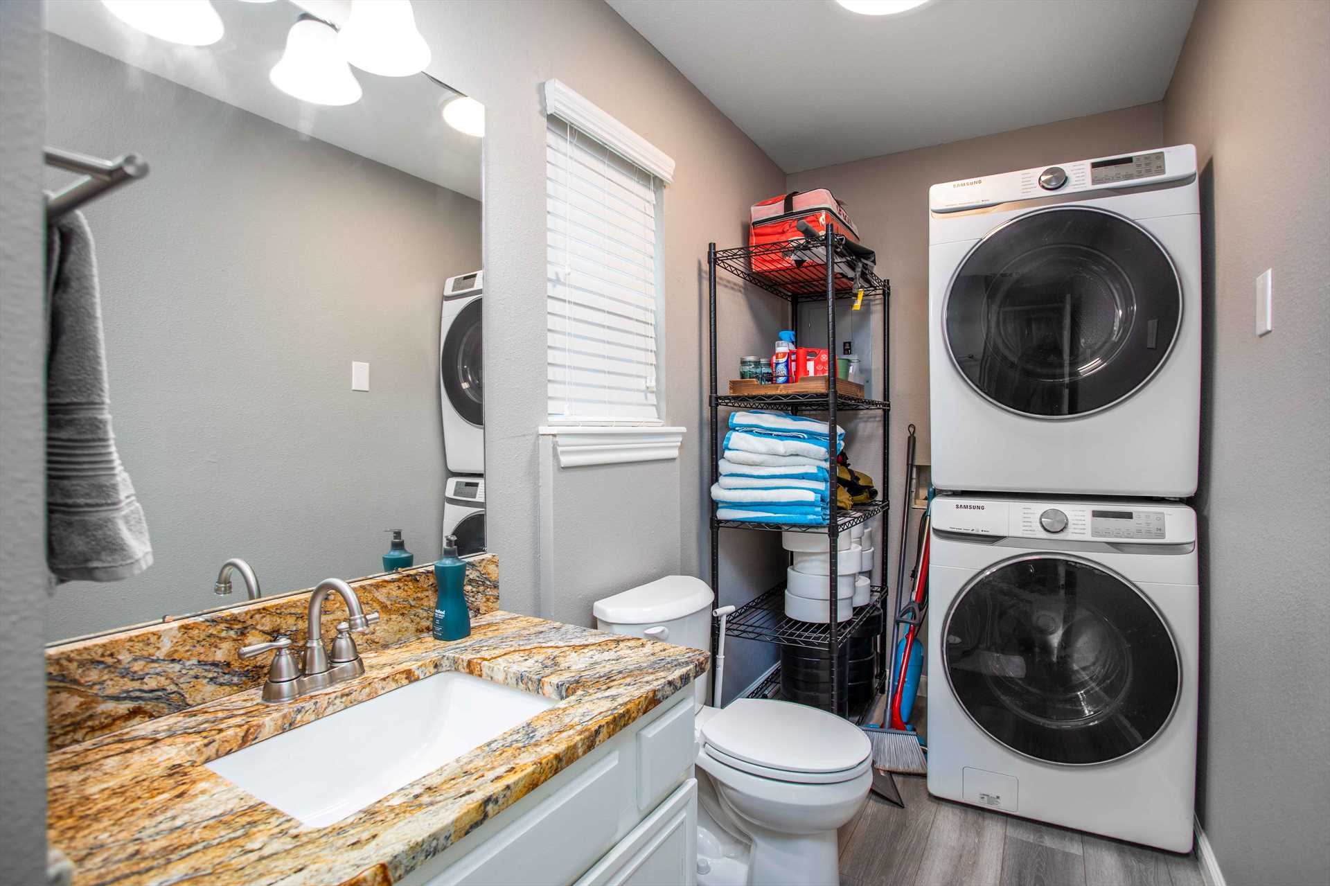                                                 The half-bath at the Retreat includes a convenient laundry nook, so clean clothes won't be a hassle!