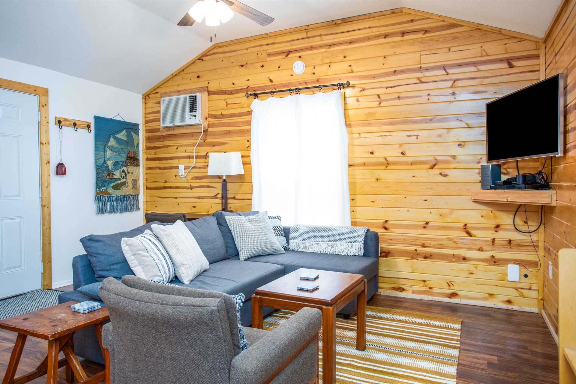                                                 Efficient AC units and ceiling fans keep the cabin at your desired level of comfort, even during Texas summers!