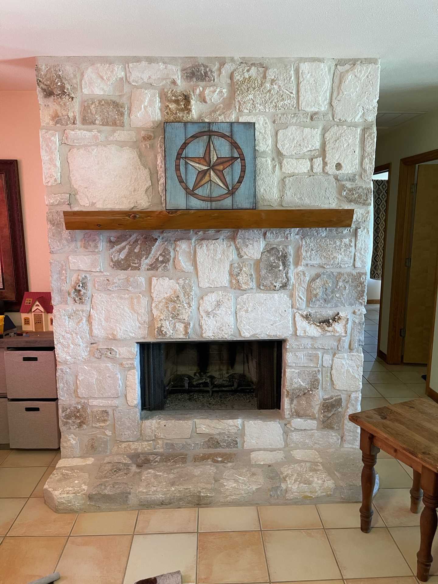                                                 Take the frosty bite out of chilly Texas nights with a crackling fire in the stone fireplace!