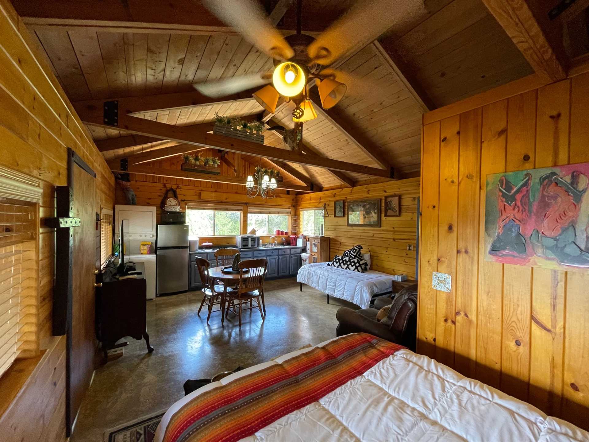                                                 Beamed ceilings, rich woodwork, and an equine decorative theme give Giddy Up a wonderful Texas Hill Country aura.