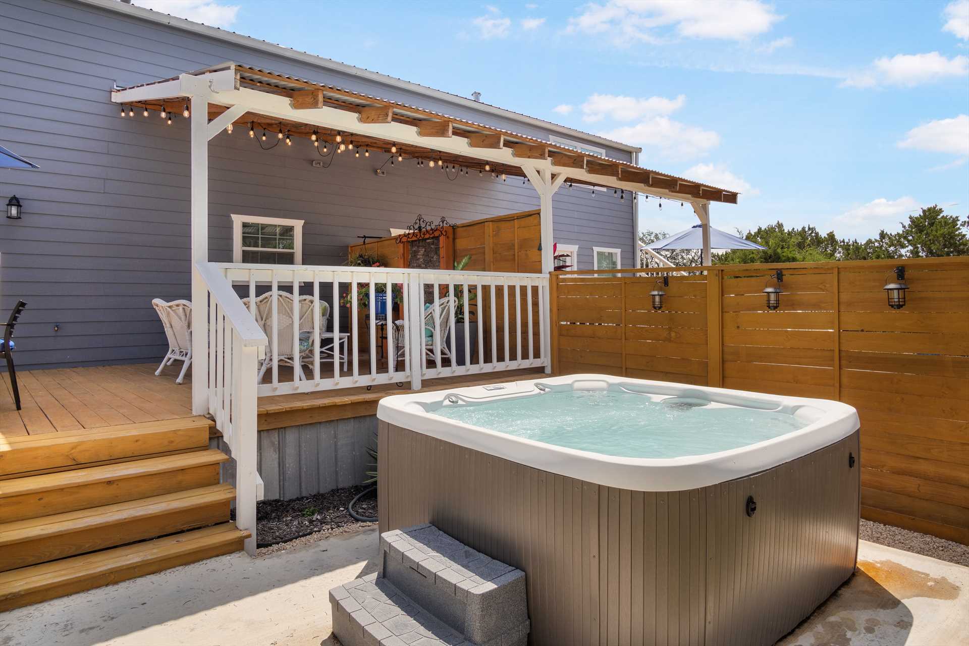                                                 Bubble away your troubles day or night in the therapeutic warmth of the four-person hot tub!