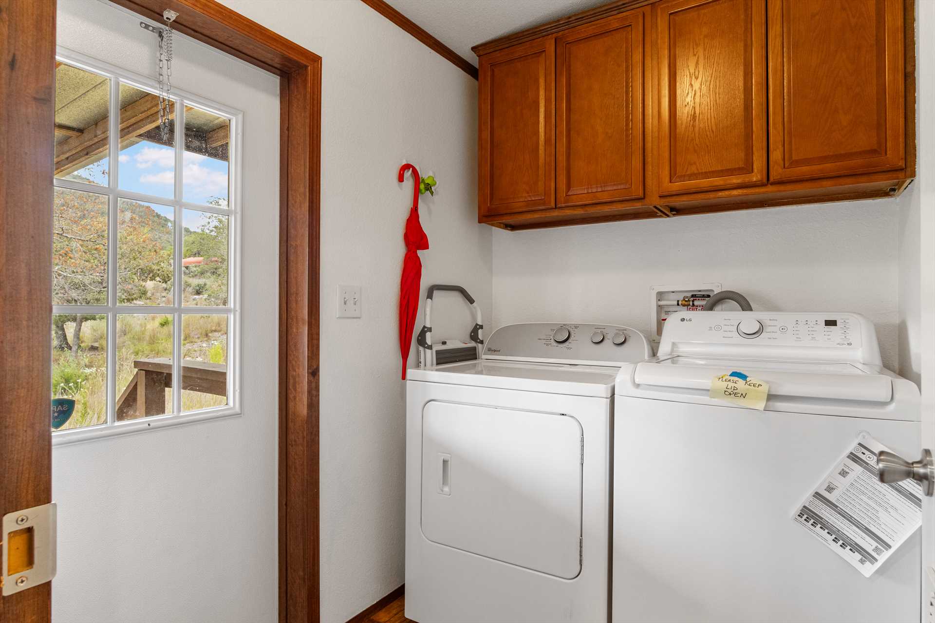                                                 Don't let dirty laundry follow you home! Keep up with it in the Hideaway's handy laundry room.