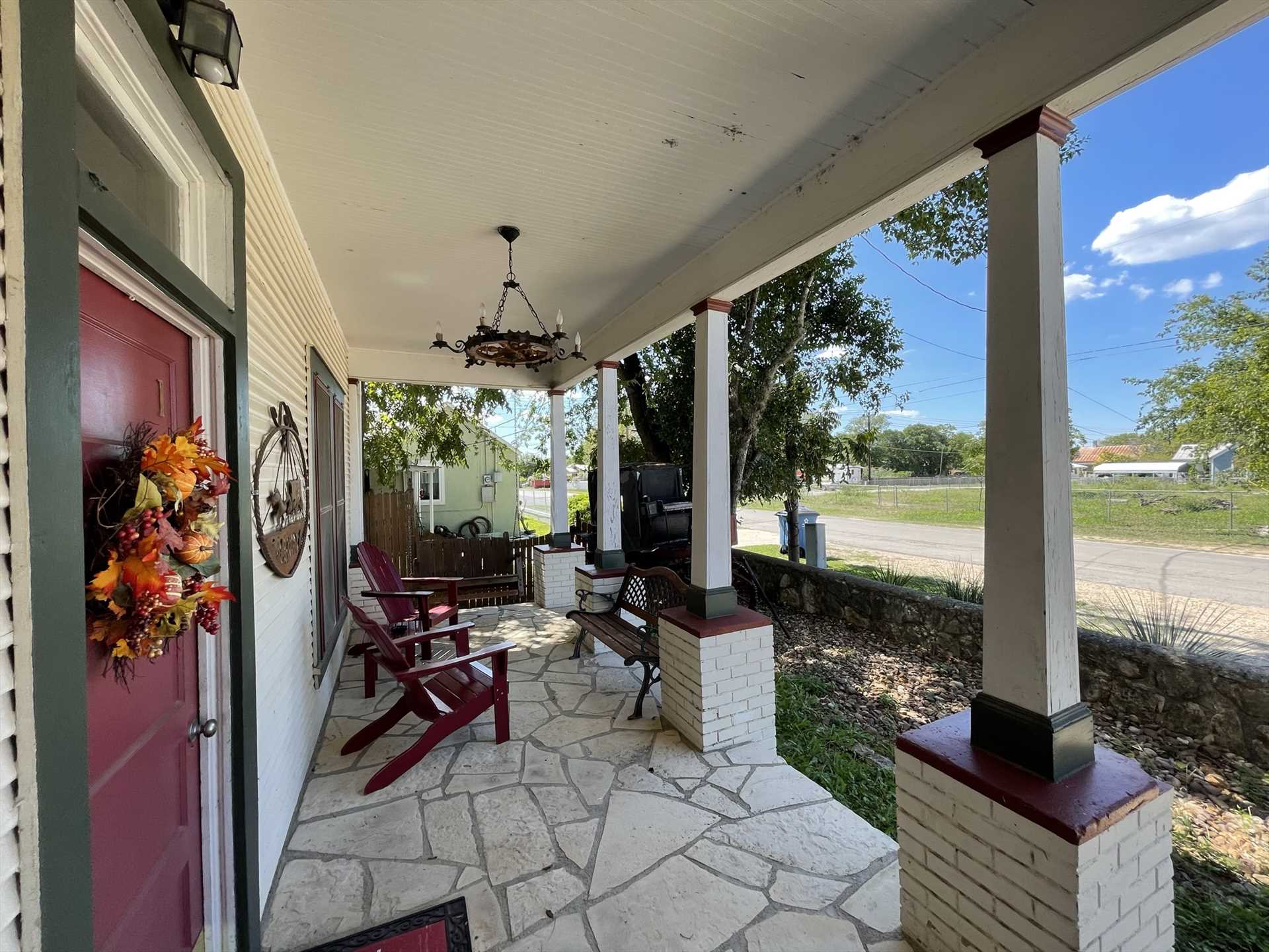                                                 Enjoy pretty views of the Hill Country sky from the cool comfort of the porch!