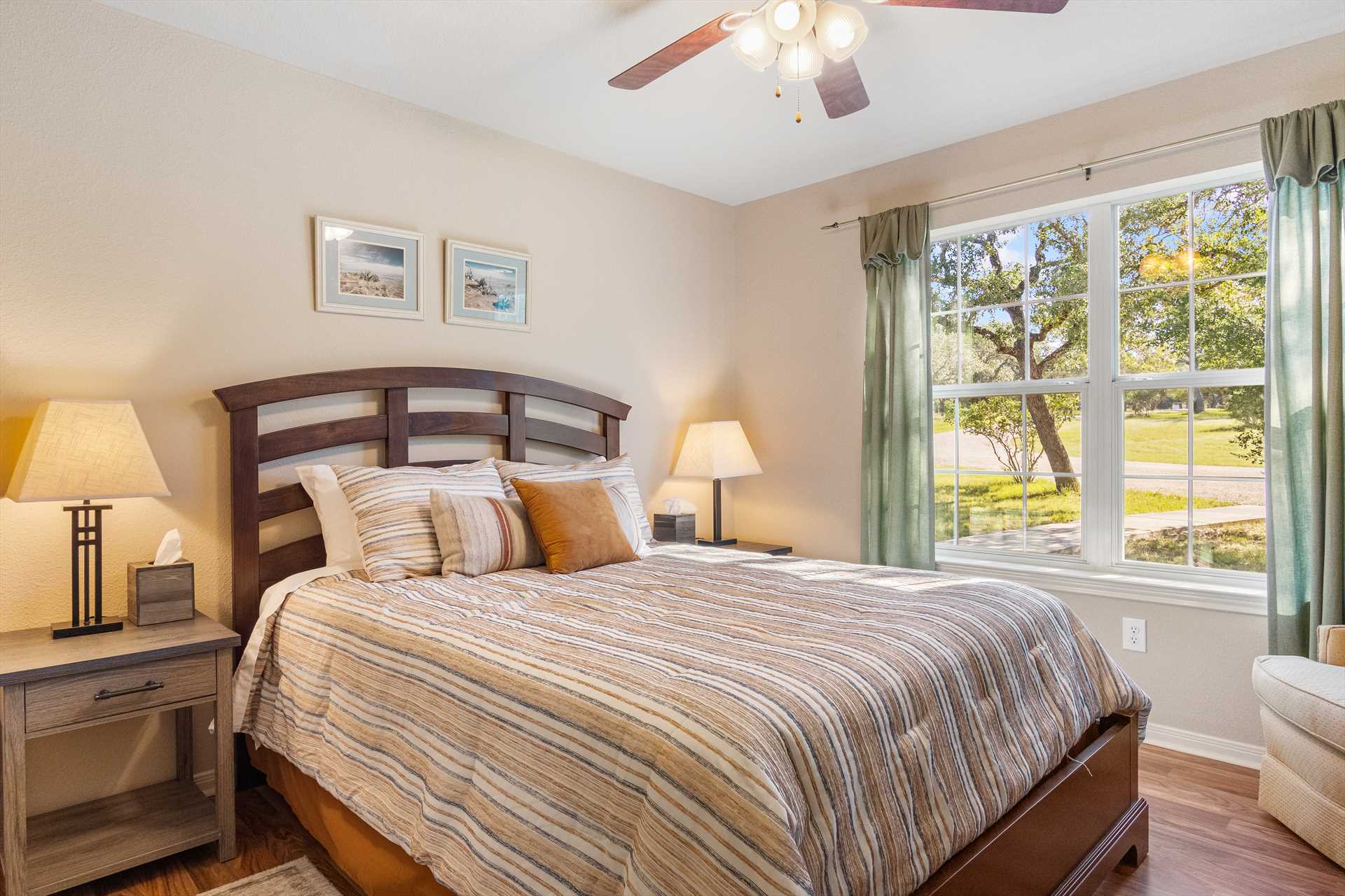                                                 A restful and comfy queen-sized bed is the centerpiece of the second bedroom, and all sleeping spaces at the Retreat include clean linens!