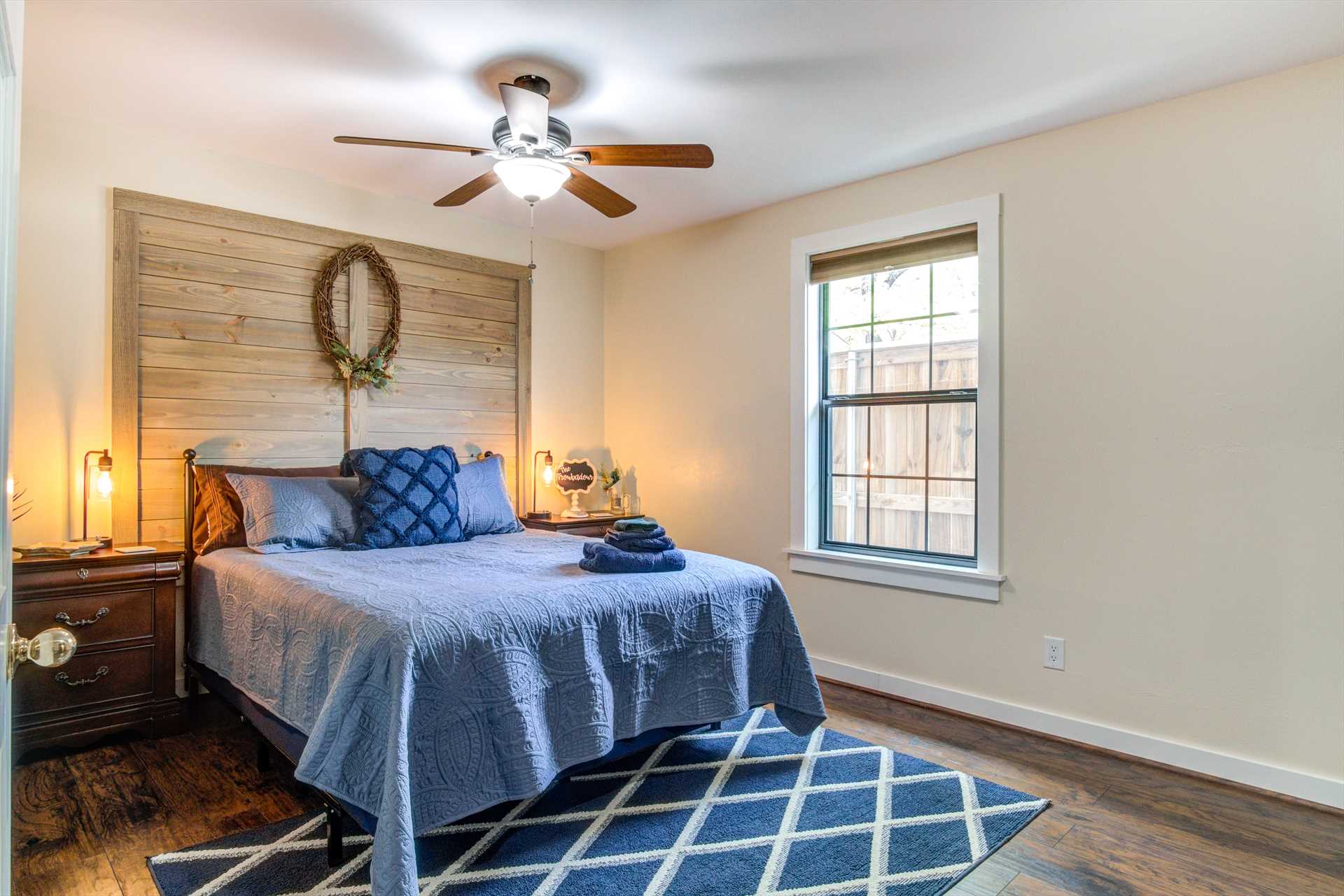                                                 A queen-sized bed graces the third bedroom at Cypress Star, and all bedding here comes complete with fresh linens.