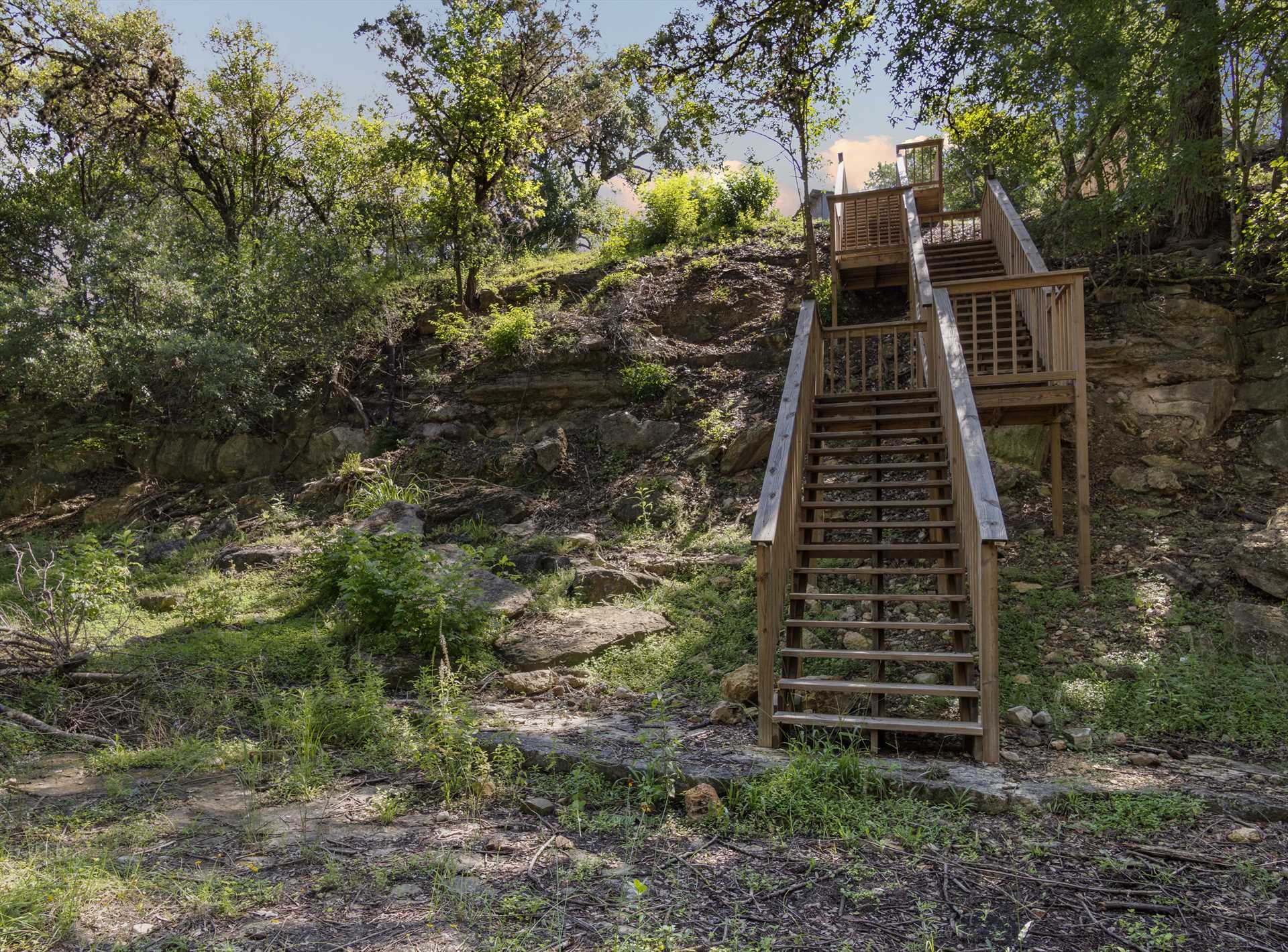                                                 A convenient staircase leads you right down to the Medina River! Please watch your footing, the stairs can be a little steep.