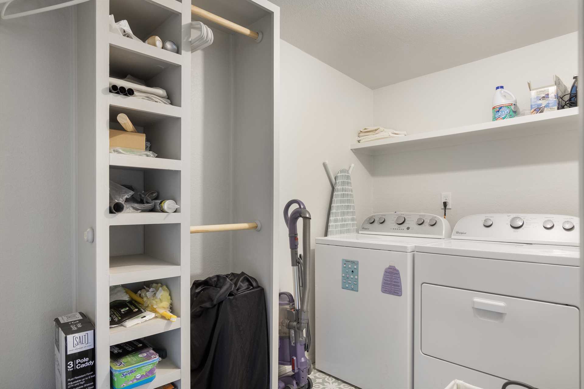                                                 A washer and dryer combo, along with plenty of hanging and storage space, is another convenience you'll find in the River House!