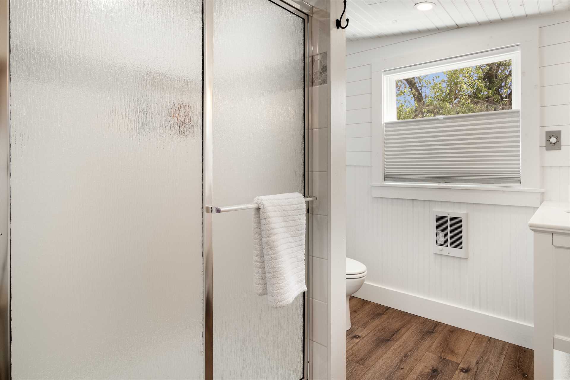                                                Both the master and second full baths include roomy shower stalls for easy cleanup!
